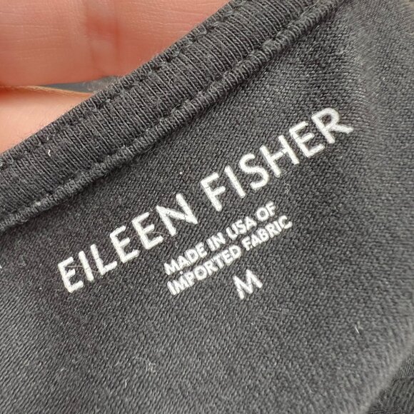 Eileen Fisher V-Neck Midi Dress Short Sleeve Black Size Medium - Picture 9 of 12